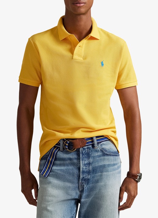 Ralph Lauren Custom slim fit polo van piqué katoen met logoborduring - detail 6 yellowfin/c7370