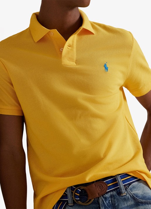 Ralph Lauren Custom slim fit polo van piqué katoen met logoborduring - detail 7 yellowfin/c7370