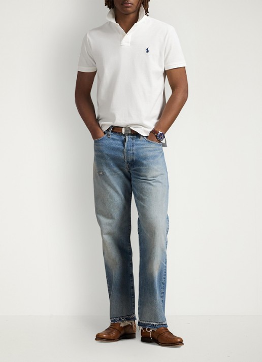 Ralph Lauren Custom slim fit polo van piqué katoen met logoborduring - voorkant 2 white / wit