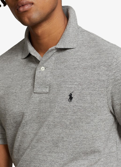 Ralph Lauren Custom slim fit polo van piqué katoen met logoborduring - detail 5 canterbury heather / grijs