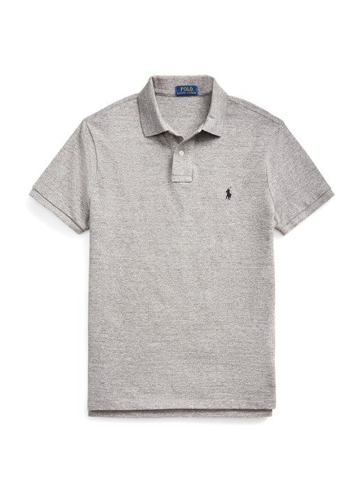 Ralph Lauren Custom slim fit polo van piqué katoen met logoborduring - voorkant 2 canterbury heather / grijs