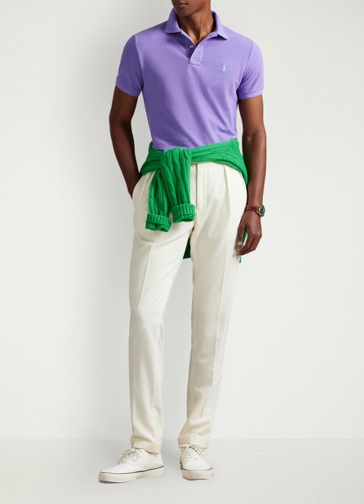 Ralph Lauren Custom slim fit polo van piqué katoen met logoborduring - voorkant 5 cactus purple