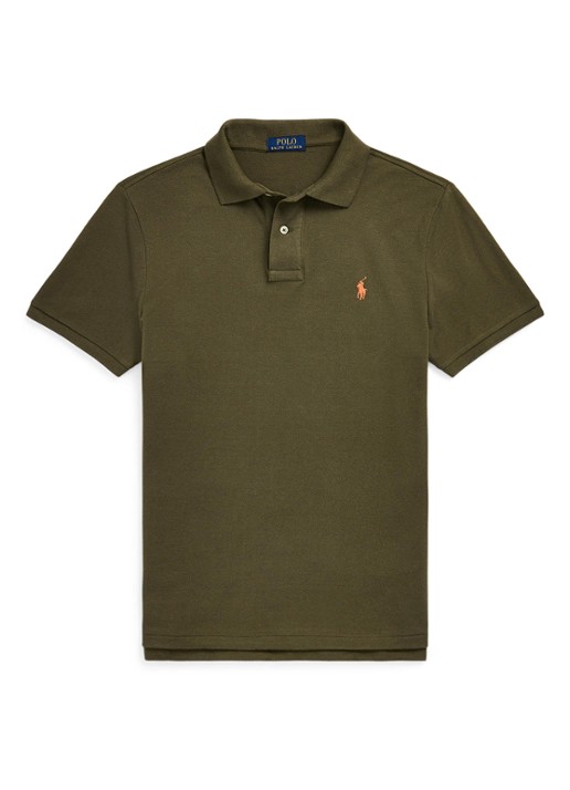 Ralph Lauren Custom slim fit polo van piqué katoen met logoborduring - voorkant canopy olive