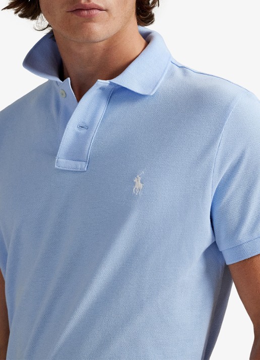 Ralph Lauren Custom slim fit polo van piqué katoen met logoborduring - detail 4 office blue / blauw