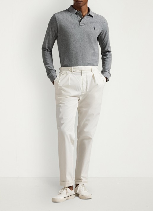 Ralph Lauren Custom slim fit polo van piqué katoen - voorkant 4 canterbury heather / grijs