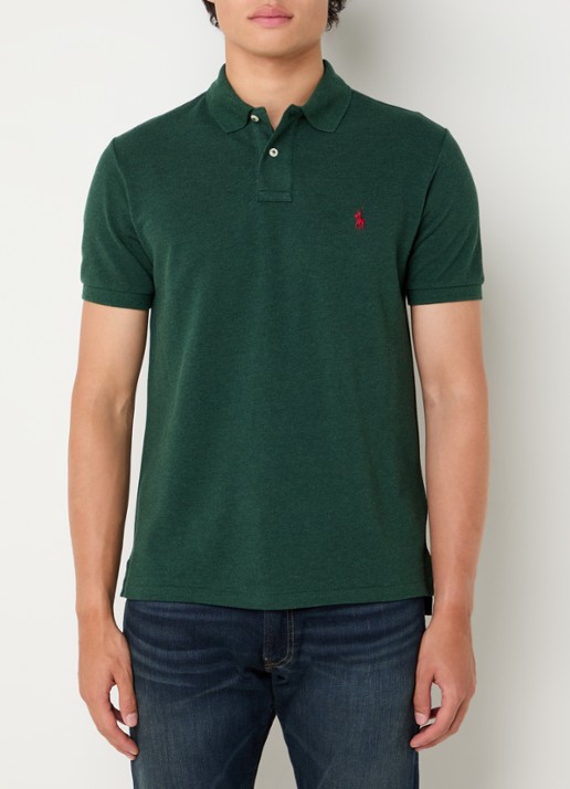 Ralph Lauren Custom slim fit polo van piqué katoen - detail dark green heather
