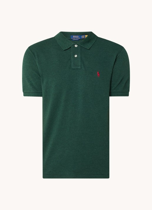 Ralph Lauren Custom slim fit polo van piqué katoen - voorkant 2 dark green heather