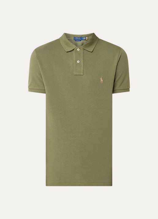 Ralph Lauren Custom slim fit polo van piqué katoen - voorkant 2 garden trail / groen