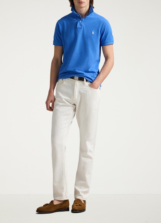 Ralph Lauren Custom slim fit polo van piqué katoen - voorkant 3 embayment blue / blauw