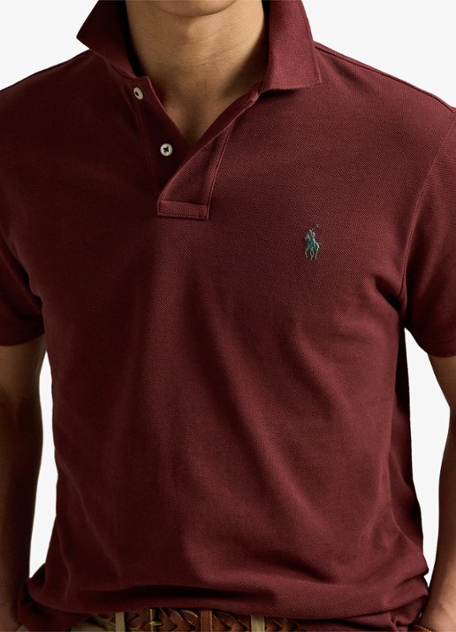 Ralph Lauren Custom slim fit polo van piqué katoen - detail 5 red wine / wijnrood