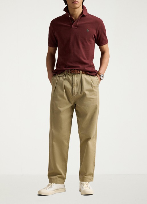 Ralph Lauren Custom slim fit polo van piqué katoen - voorkant 3 red wine / wijnrood