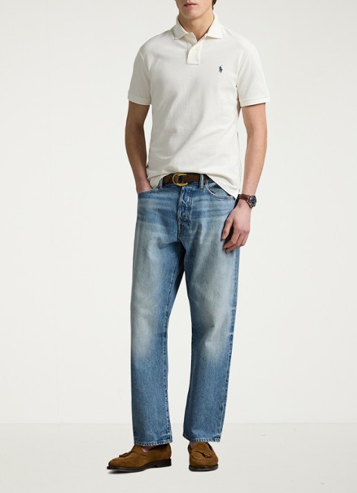 Ralph Lauren Custom slim fit polo van piqué katoen - voorkant 2 pale cream / creme
