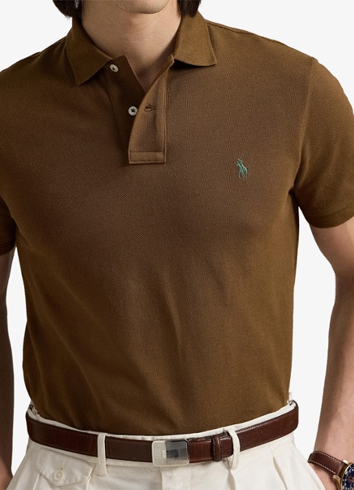 Ralph Lauren Custom slim fit polo van piqué katoen - detail 2 nature brown / bruin