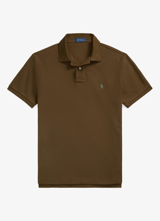 Ralph Lauren Custom slim fit polo van piqué katoen - voorkant 3 nature brown / bruin