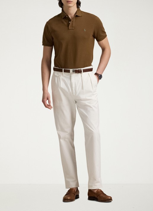 Ralph Lauren Custom slim fit polo van piqué katoen - voorkant 4 nature brown / bruin