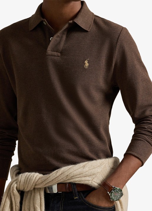 Ralph Lauren Custom slim fit polo van piqué katoen - detail 2 nutmeg brown heather/c8526-47x3