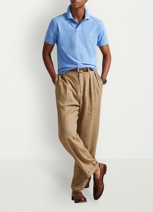 Ralph Lauren Custom slim fit polo van piqué katoen - voorkant 7 bristol blue - blauw