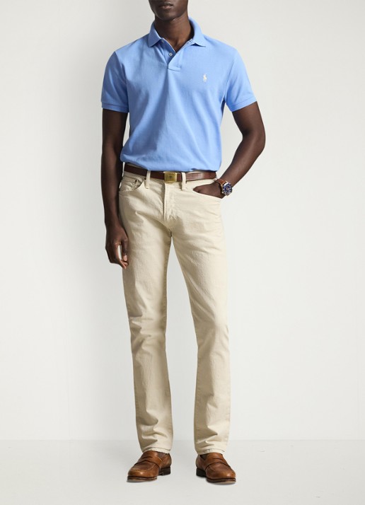 Ralph Lauren Custom slim fit polo van piqué katoen - voorkant 2 blue lagoon/c8125-zy9g