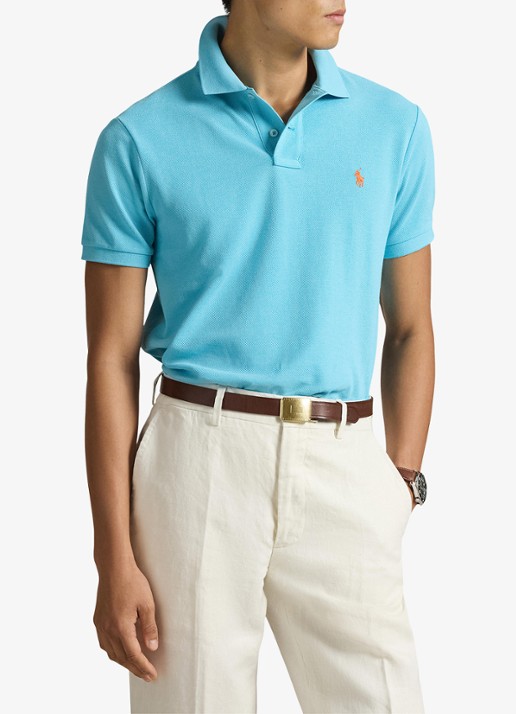 Ralph Lauren Custom slim fit polo van piqué katoen - detail 4 perfect turquoise/c2240-zyv8