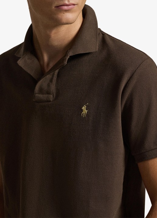Ralph Lauren Custom slim fit polo van piqué katoen - detail 3 nutmeg brown / bruin