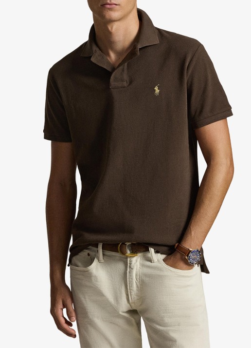 Ralph Lauren Custom slim fit polo van piqué katoen - voorkant 5 nutmeg brown / bruin