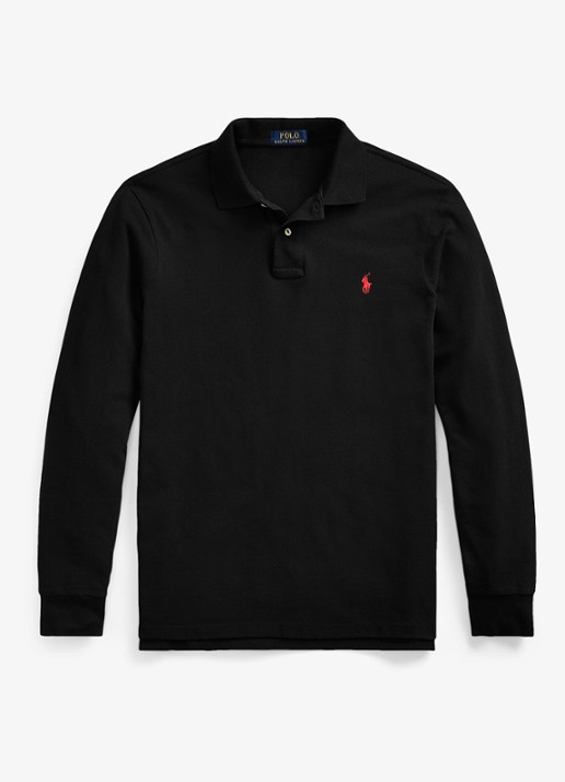 Ralph Lauren Custom slim fit polo van piqué katoen - voorkant 4 polo black / zwart