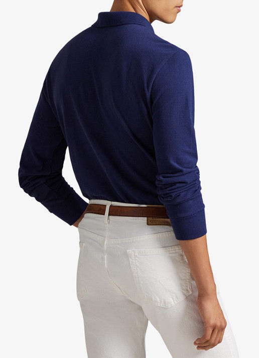 Ralph Lauren Custom slim fit polo van piqué katoen - achterkant newport navy / donkerblauw