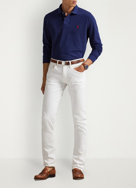 Ralph Lauren Custom slim fit polo van piqué katoen - voorkant 3 newport navy / donkerblauw
