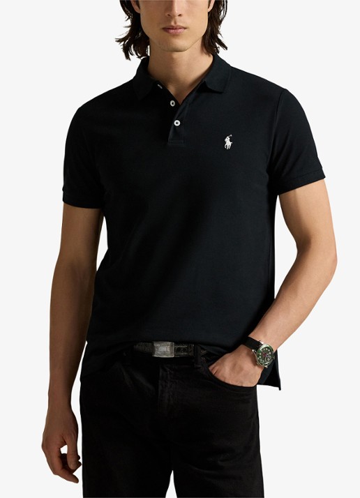Ralph Lauren Custom slim fit stretch mesh Polo-shirt - detail 4 polo black / zwart