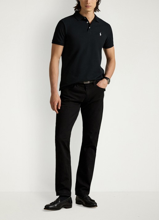 Ralph Lauren Custom slim fit stretch mesh Polo-shirt - voorkant 3 polo black / zwart