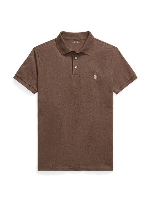 Ralph Lauren Custom slim fit stretch mesh Polo-shirt - voorkant 2 bruin