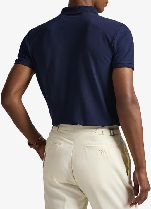 Ralph Lauren Custom slim fit stretch mesh Polo-shirt - achterkant 5 refined navy / donkerblauw