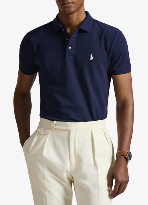 Ralph Lauren Custom slim fit stretch mesh Polo-shirt - detail 3 refined navy / donkerblauw