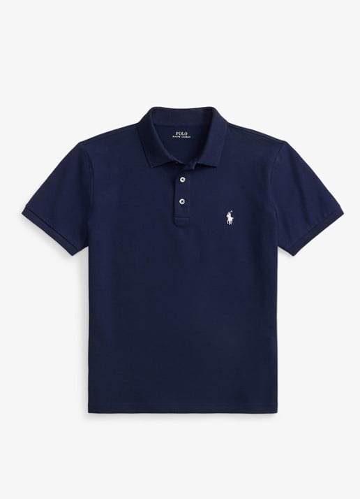 Ralph Lauren Custom slim fit stretch mesh Polo-shirt - voorkant refined navy / donkerblauw