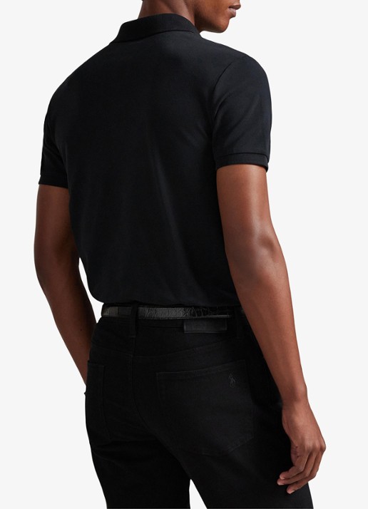 Ralph Lauren Custom slim fit stretch mesh Polo-shirt - achterkant 3 polo black/smoke / zwart