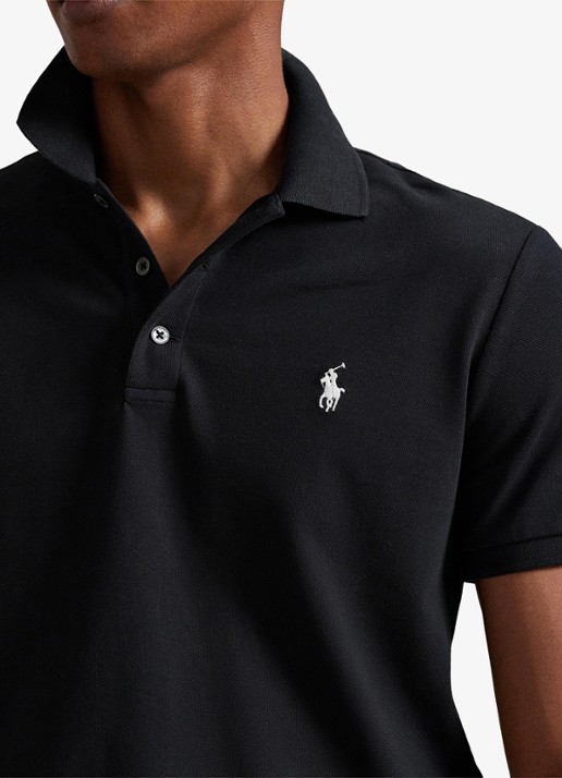 Ralph Lauren Custom slim fit stretch mesh Polo-shirt - detail 2 polo black/smoke / zwart