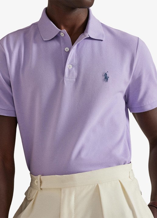 Ralph Lauren Custom slim fit stretch mesh Polo-shirt - detail 5 powder purple / lichtpaars