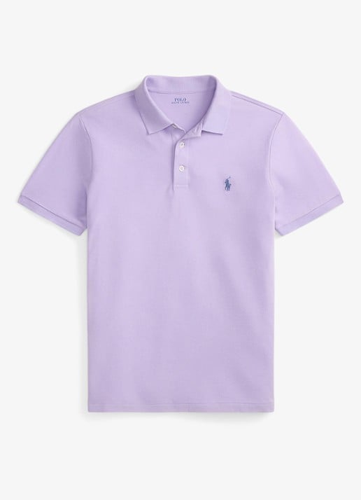 Ralph Lauren Custom slim fit stretch mesh Polo-shirt - voorkant powder purple / lichtpaars