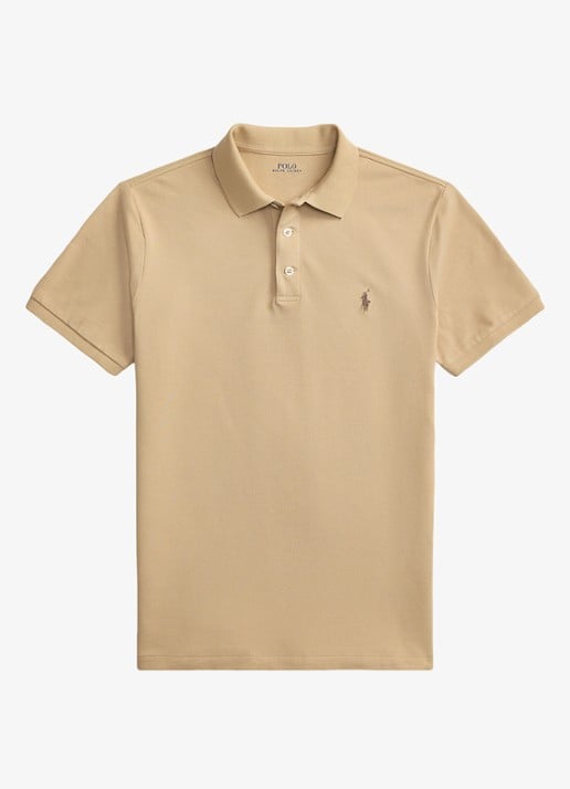 Ralph Lauren Custom slim fit stretch mesh Polo-shirt - voorkant 2 vintage khaki / khaki