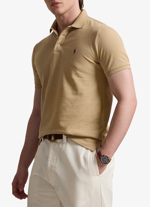 Ralph Lauren Custom slim fit stretch mesh Polo-shirt - voorkant 3 vintage khaki / khaki