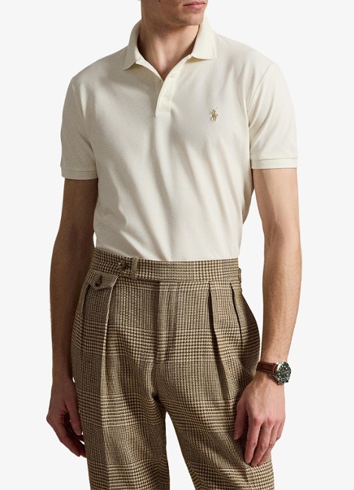 Ralph Lauren Custom slim fit stretch mesh Polo-shirt - voorkant 5 pale cream / crème