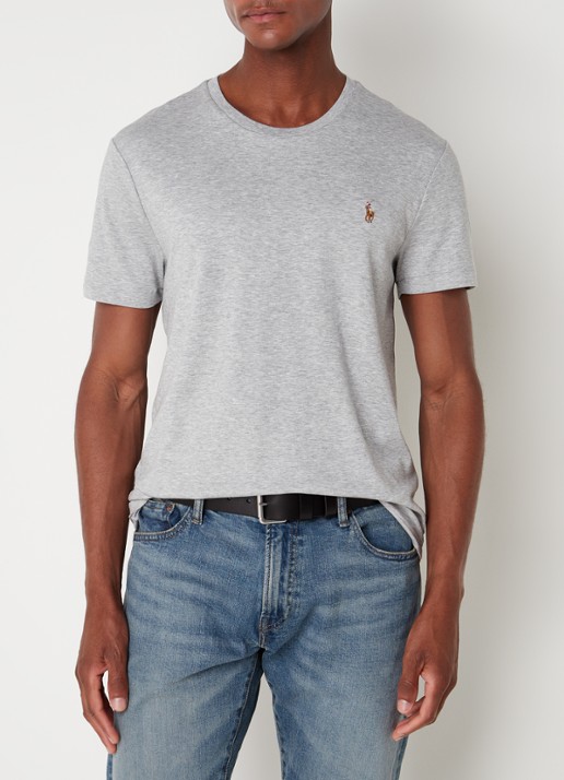 Ralph Lauren Custom slim fit T-shirt met ronde hals  - detail 3 andover heather