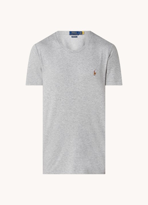 Ralph Lauren Custom slim fit T-shirt met ronde hals  - voorkant andover heather