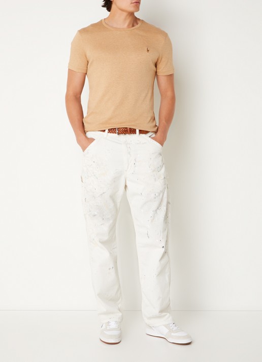 Ralph Lauren Custom slim fit T-shirt met ronde hals  - voorkant 3 classic camel heather