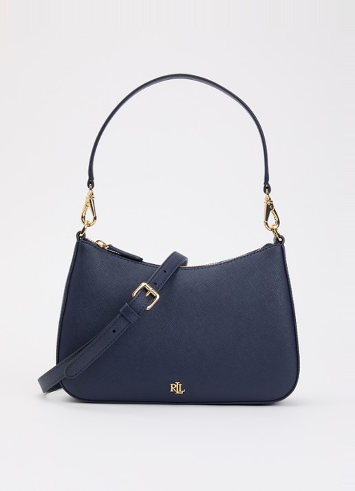 Ralph Lauren Danni schoudertas van leer met afneembare schouderriem - voorkant donkerblauw