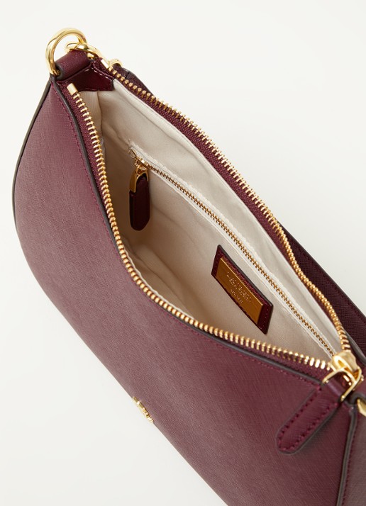 Ralph Lauren Danni schoudertas van leer - detail 3 bordeauxrood