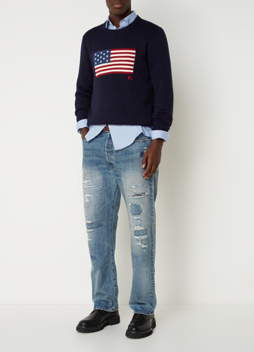 Ralph Lauren De iconische trui met vlag - voorkant hunter navy / donkerblauw