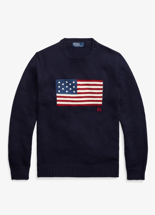 Ralph Lauren De iconische trui met vlag - voorkant 2 hunter navy / donkerblauw