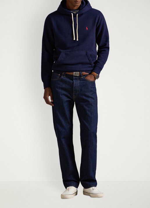 Ralph Lauren De RL fleece hoodie - voorkant 3 cruise navy / blauw