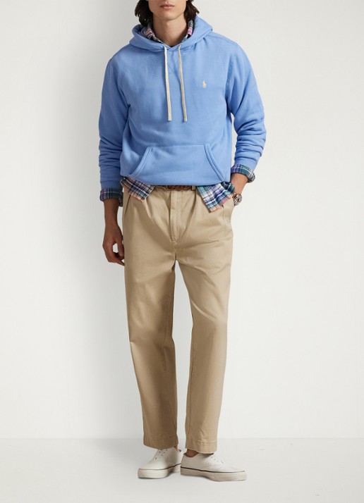 Ralph Lauren De RL fleece hoodie - voorkant 3 bristol blue / blauw
